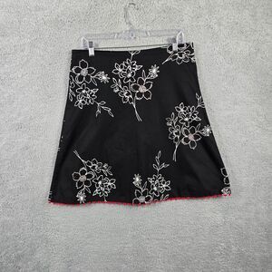 Live Black‎ A-Line Mini Skirt Sz S Floral Print Scallop Hem Boho Dainty Girly